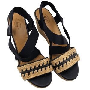 G.H. Bass & Co. Rylee Wedge Sandals Espadrille Platform Criss Cross Black Straps